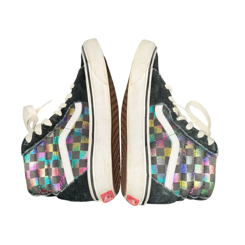 Vans SK8 Hi Sneakers Kids Size 3 Iridescent Rainbow Check Shoes Lace Up High Top